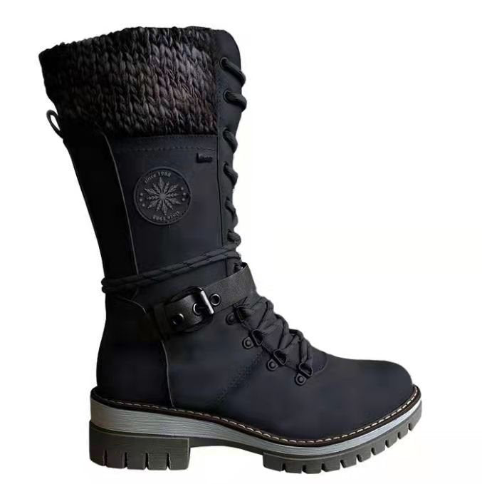 Damen nan hoher Schnürstiefel mit Strickbündchen, robuster Profilsohle und seitlichem Reißverschluss Echo Archiv
