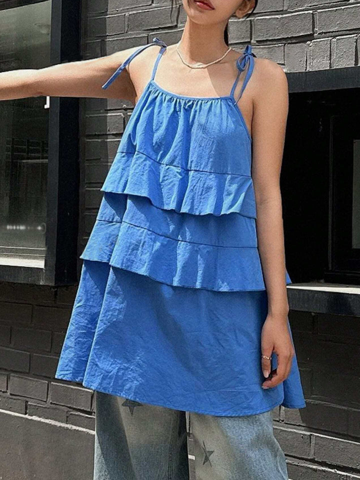 Damen luftiges Schwingkleid mit mehrlagigem Design und verstellbaren Trägern Echo Archiv