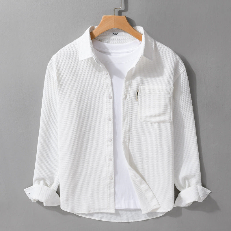 Herren Leichtes Waffelstruktur-Hemd aus Baumwollmix mit Overshirt-Schnitt und Brusttasche Echoarchiv
