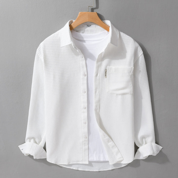 Herren Leichtes Waffelstruktur-Hemd aus Baumwollmix mit Overshirt-Schnitt und Brusttasche Echoarchiv