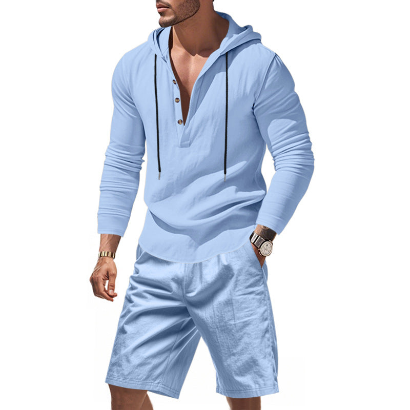 Herren lässiger Pullover mit Kapuze und praktischen Shorts Echoarchiv