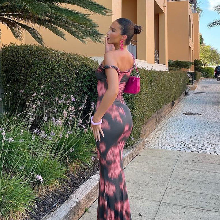 Damen figurbetontes Maxikleid mit asymmetrischem Design und einzigartigen Rüschendetails Echo Archiv