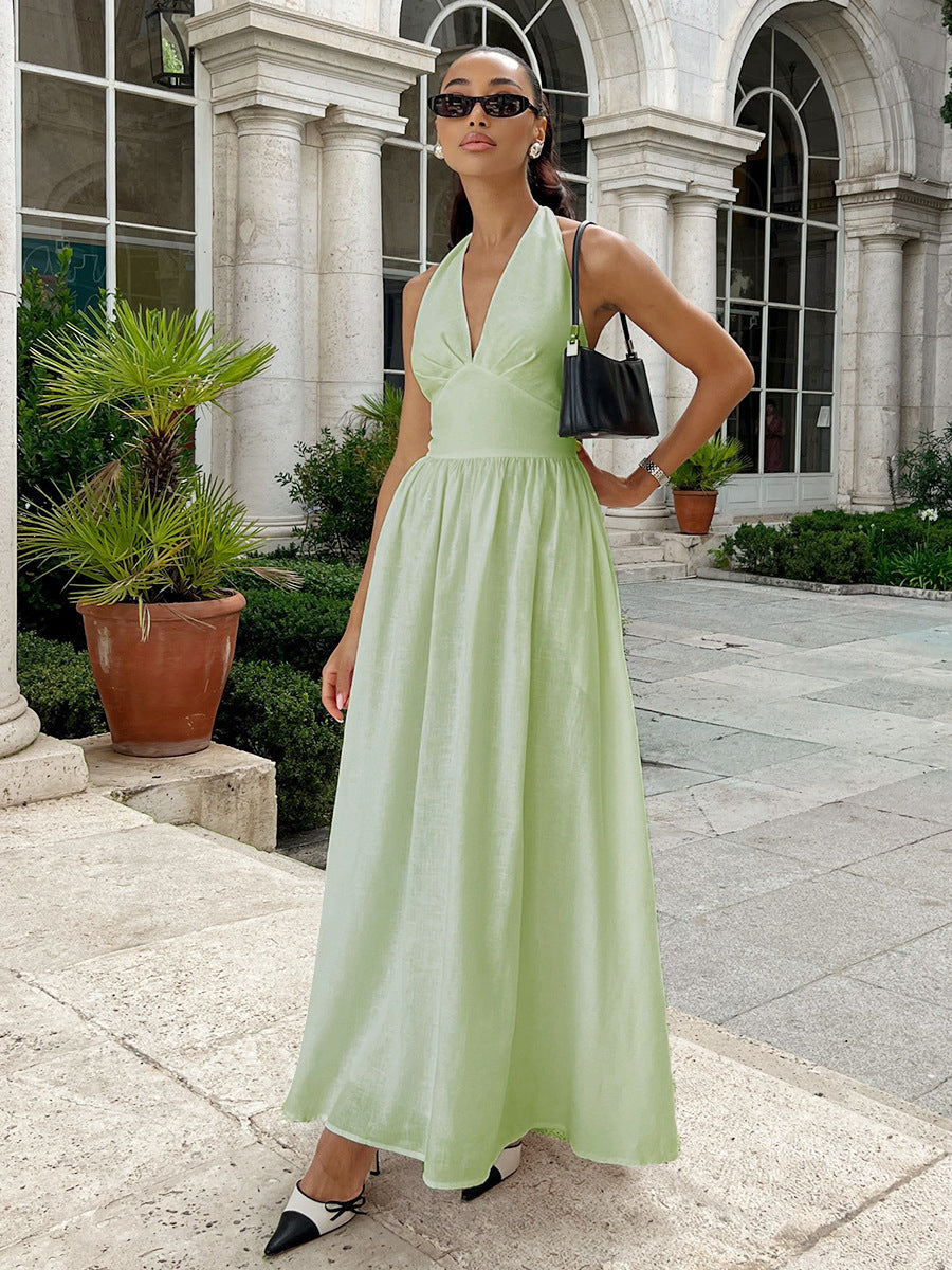 Damen Maxikleid mit tieferem V-Ausschnitt und fließendem Rock Echo Archiv
