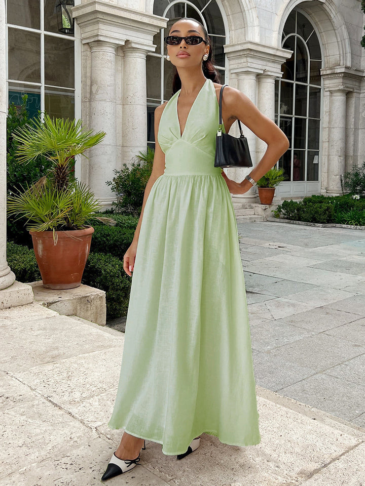 Damen Maxikleid mit tieferem V-Ausschnitt und fließendem Rock Echo Archiv