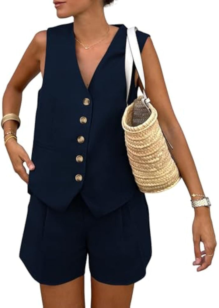 Damen elegantes Jumpsuit-Set mit tailliertem Schnitt und dekorativen Knopfdetails Echo Archiv