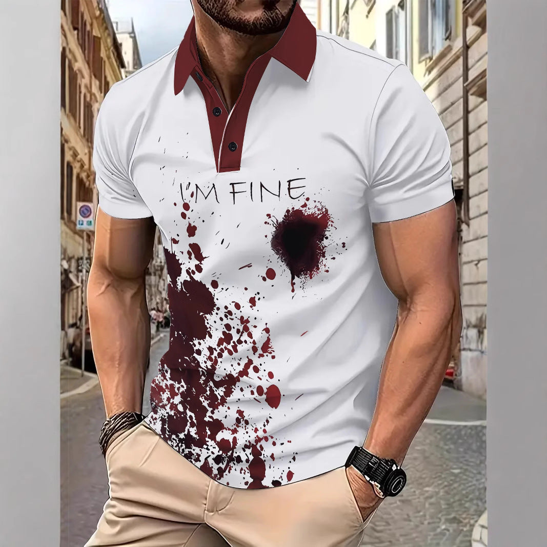 Herren Poloshirt mit künstlerischem Blutfleck-Design Echoarchiv