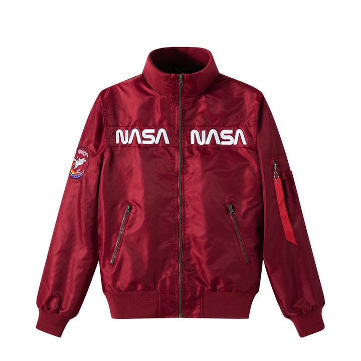 Herren o-Glanz-Technik-Bomber mit gestickten NASA-Brustpaneelen und Ärmeltasche Echo Archiv