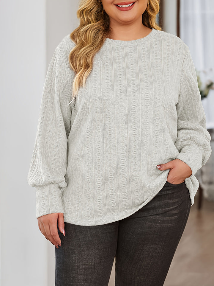 Damen Texturierter Oversize-Strickpullover mit Rundhalsausschnitt und Ballonärmeln Echoarchiv