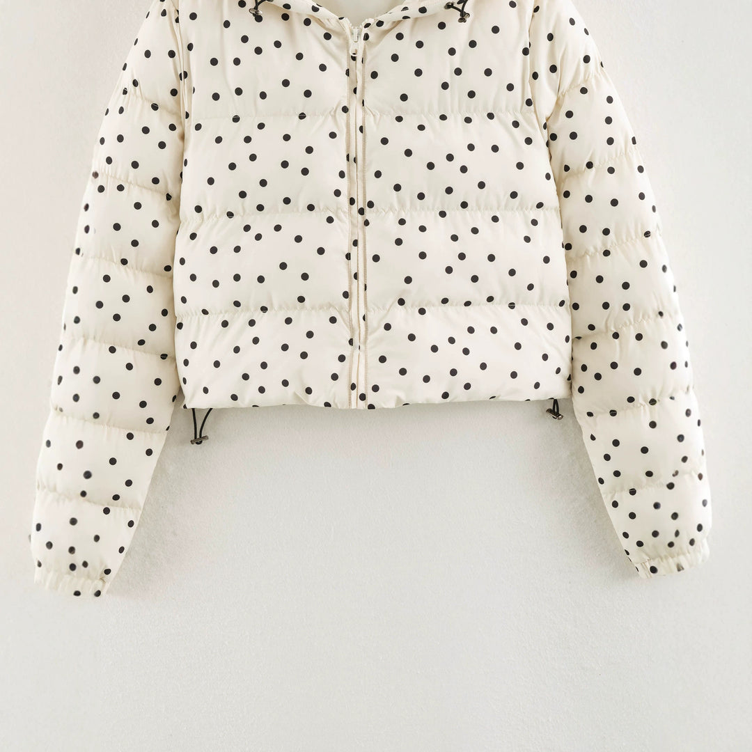 Damen Gepolsterte Cropped Kapuzenjacke mit Punktmuster Echoarchiv