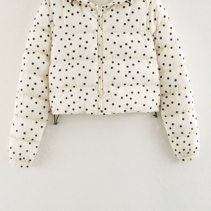 Damen Gepolsterte Cropped Kapuzenjacke mit Punktmuster Echoarchiv