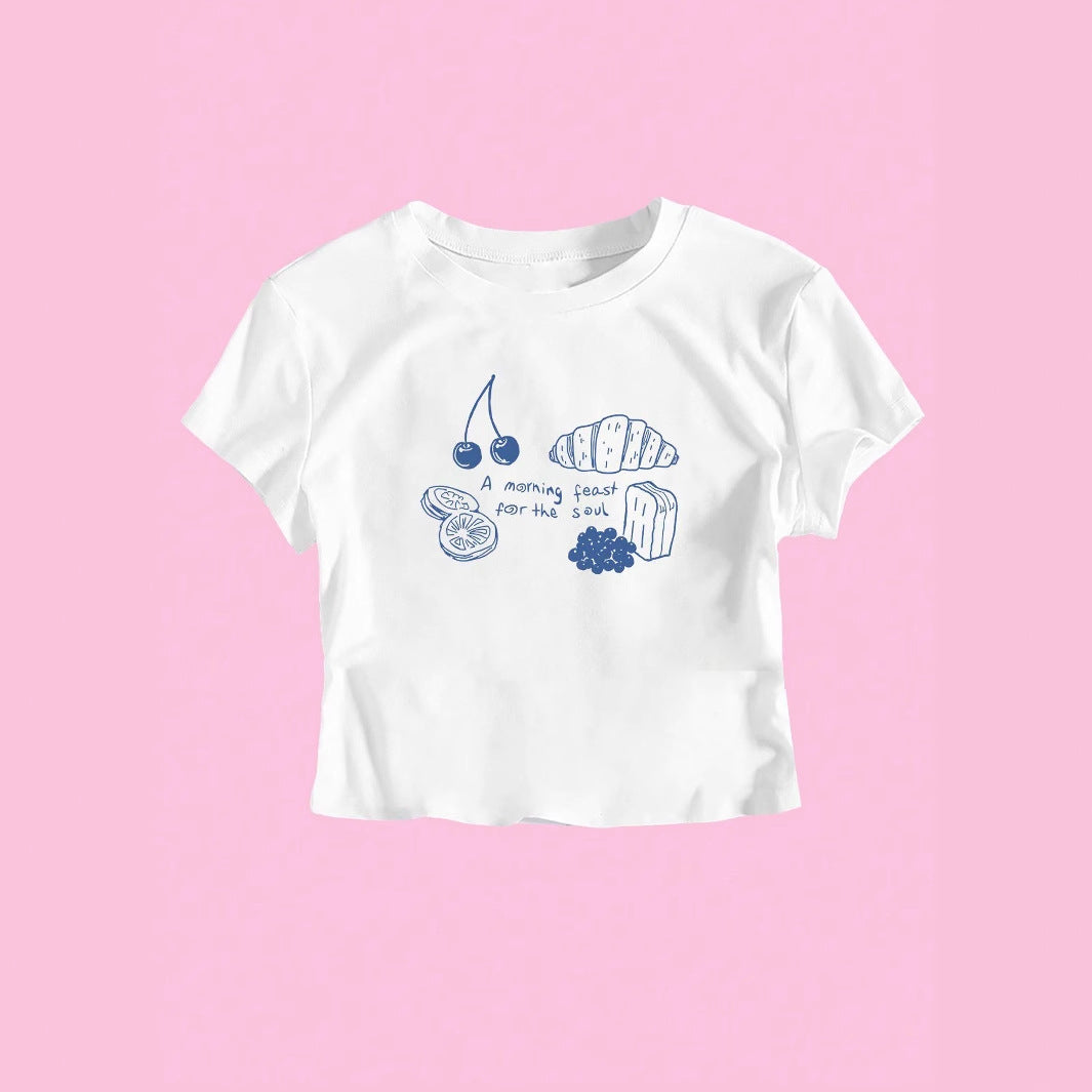Damen T-Shirt mit kreativem Frühstücksdesign Echo Archiv