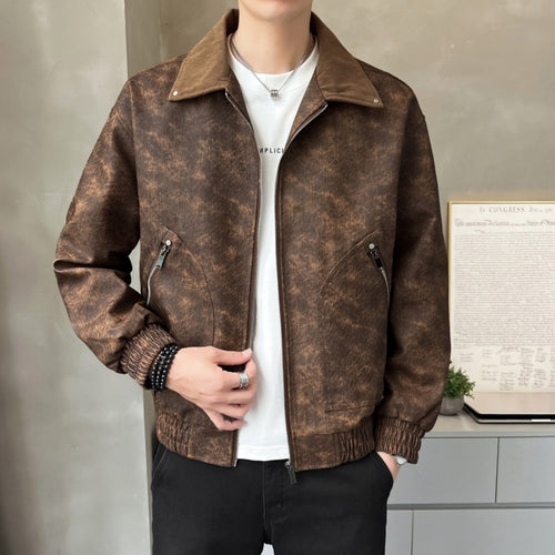 Herren modische Kunstlederjacke mit stylischem Stehkragen und praktischen Taschen Echoarchiv