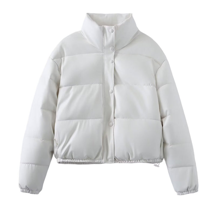 Damen Kurz geschnittene Steppjacke mit hohem Stehkragen, Druckknopfverschluss und elastischem Saum Echo Archiv