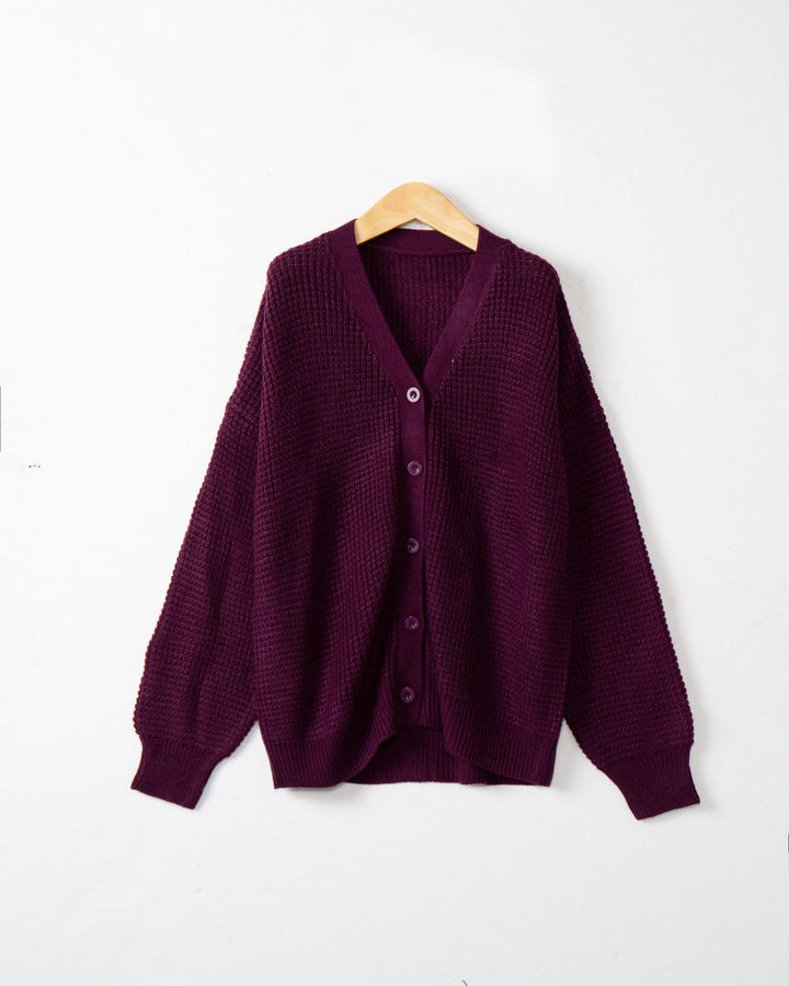 Damen Waffelstruktur-Cardigan mit tiefem V-Ausschnitt und kastigem Oversize-Schnitt Echo Archiv