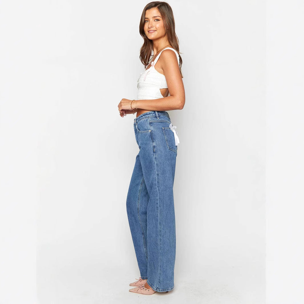 Damen Hohe Taille Jeans mit weitem Bein und klassischem Schnitt Echo Archiv