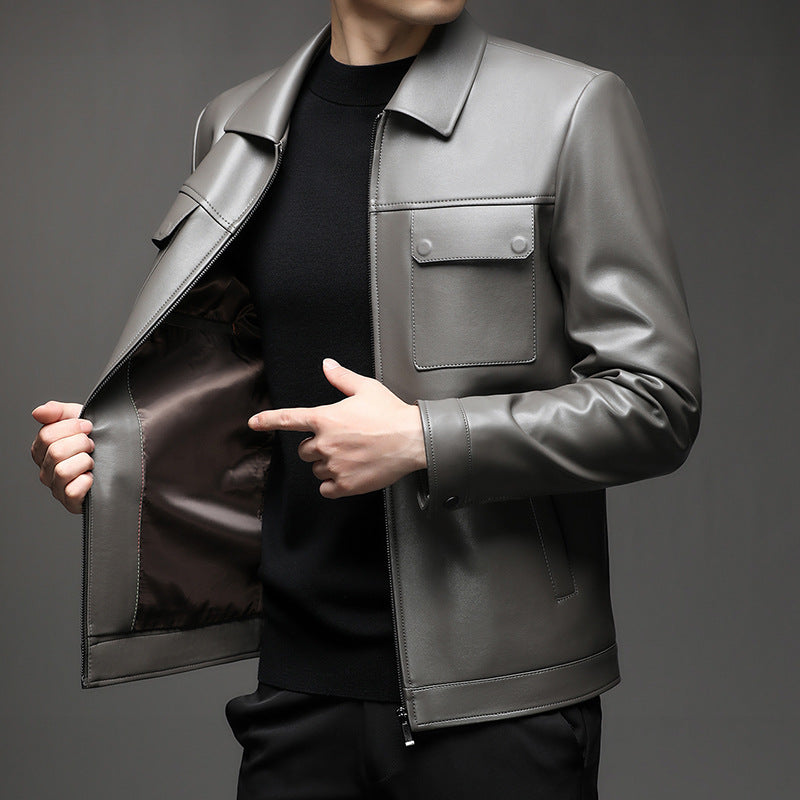 Herren Glatte Lederoptik-Blouson mit Brustklappen und Reißverschluss Echo Archiv