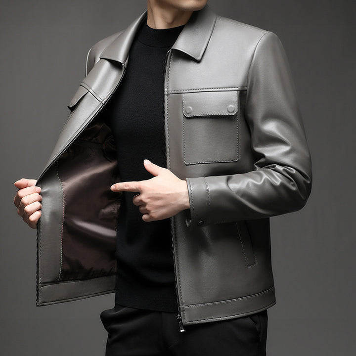 Herren Glatte Lederoptik-Blouson mit Brustklappen und Reißverschluss Echo Archiv