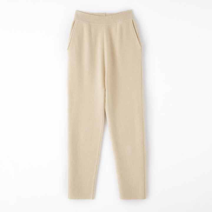 Damen Kaschmir‑Optik Strickhose mit elastischem Bund, konischer Silhouette und Eingrifftaschen Echoarchiv