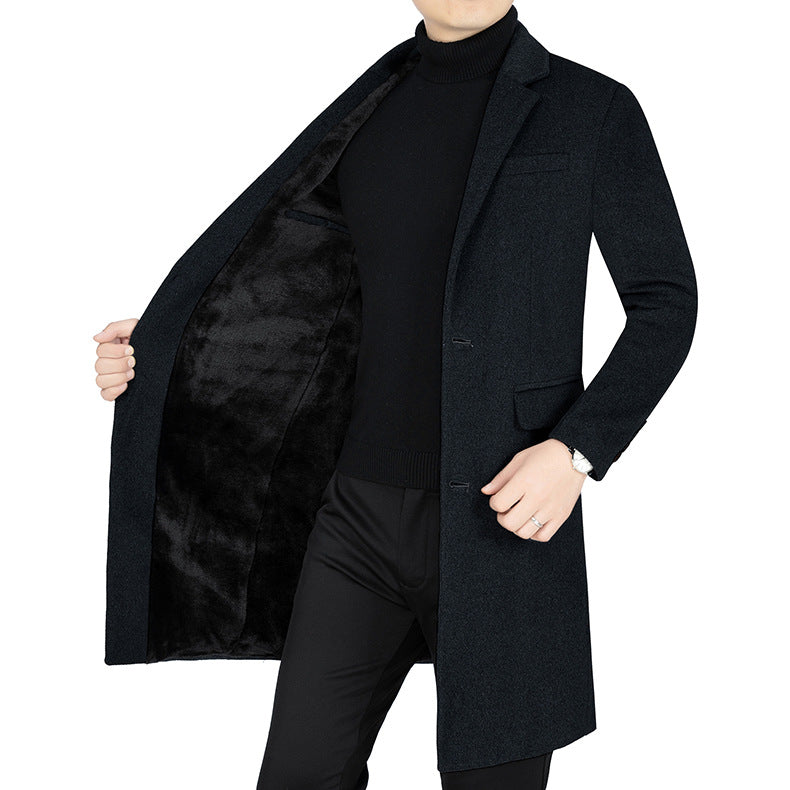 Herren Langer Wollmix-Mantel mit durchgehendem Kunstfell-Futter und schlanker Silhouette – Montevé