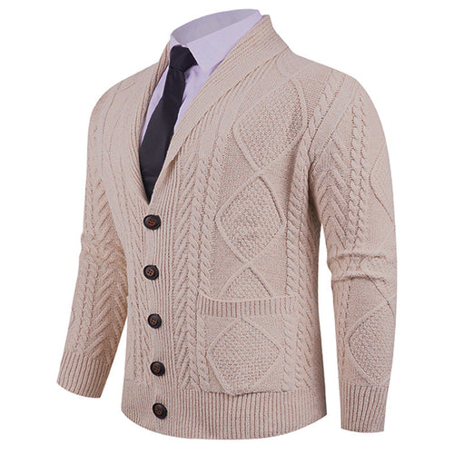 Herren nan Strickcardigan mit Schalkragen, Zopfmuster, aufgesetzten Taschen und Knopfleiste Echo Archiv