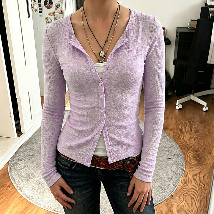 Damen Strukturierter Longsleeve-Cardigan mit taillierter Passform und V‑Ausschnitt Echo Archiv
