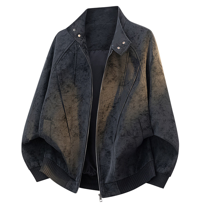 Damen Oversize Velours-Optik Bomberjacke mit Stehkragen, Druckknopfblende & Rippsaum Echoarchiv