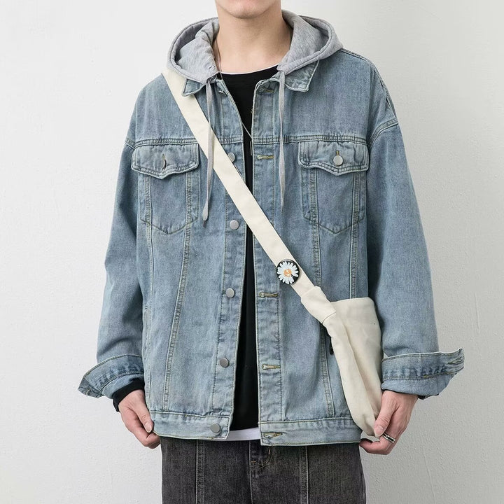 Herren Lässige Denimjacke mit integriertem Hoodie Echoarchiv