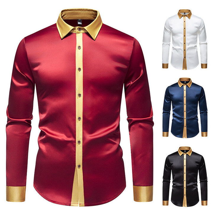 Herren Elegantes Langarmhemd mit Satin-Details Echoarchiv