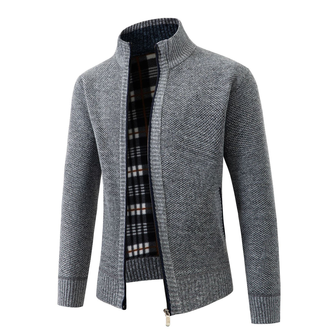 Herren Strickjacke mit modernem Stehkragen und klassischem Innenfutter Echoarchiv