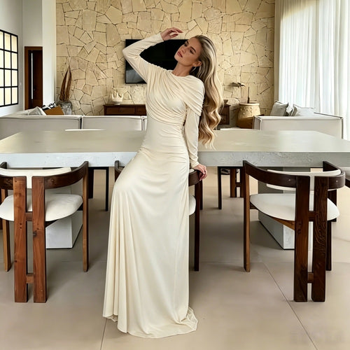 Damen Maxikleid mit Cape‑Drapierung und tailliertem Schnitt Echoarchiv