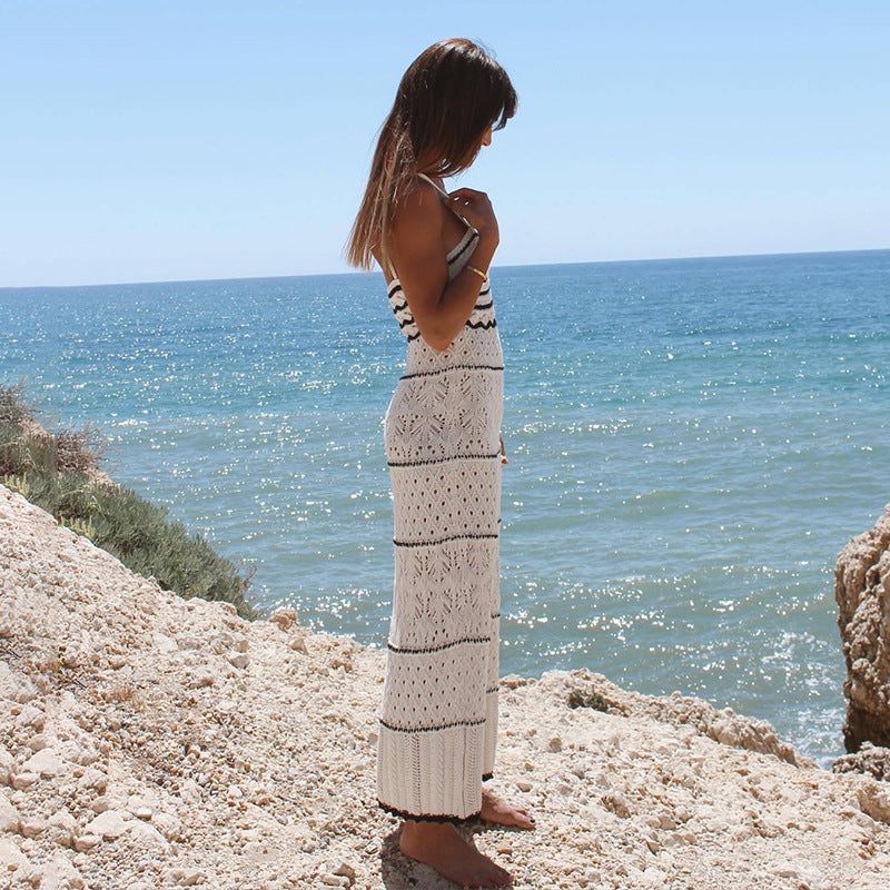 Damen gehäkeltes Strandkleid mit zarten Mustern und fransigen Details Echo Archiv