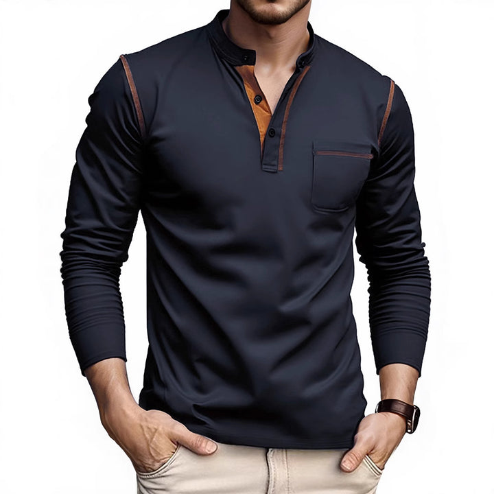 Herren Langarmshirt mit Knopfleiste und Brusttasche Echoarchiv