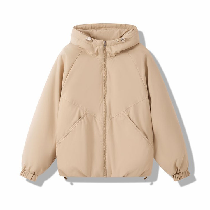 Damen Leicht wattierte Kapuzenjacke mit Raglanärmeln, elastischen Bündchen und verstellbarem Saum – Célinea