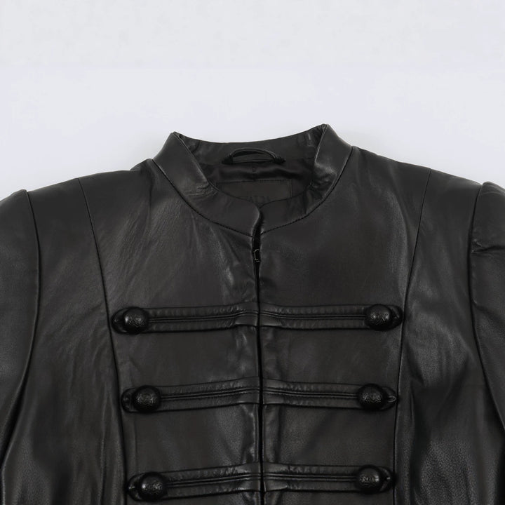 Damen Cropped-Lederoptik-Jacke im militärisch inspirierten Design mit Stehkragen und Zierdöbeln Echo Archiv