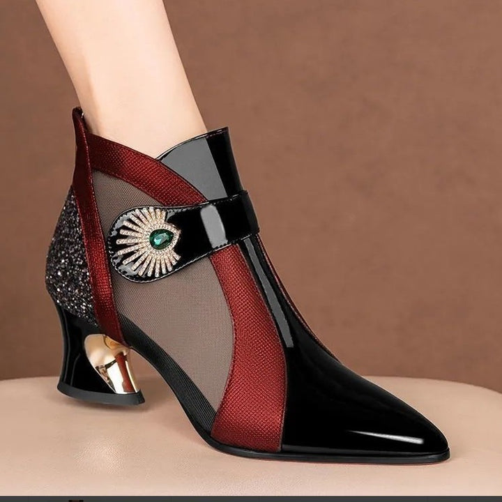 Damen nan elegante Netzstoff-Stiefelette mit Schmuckbesatz und geschwungenem Absatz Echo Archiv