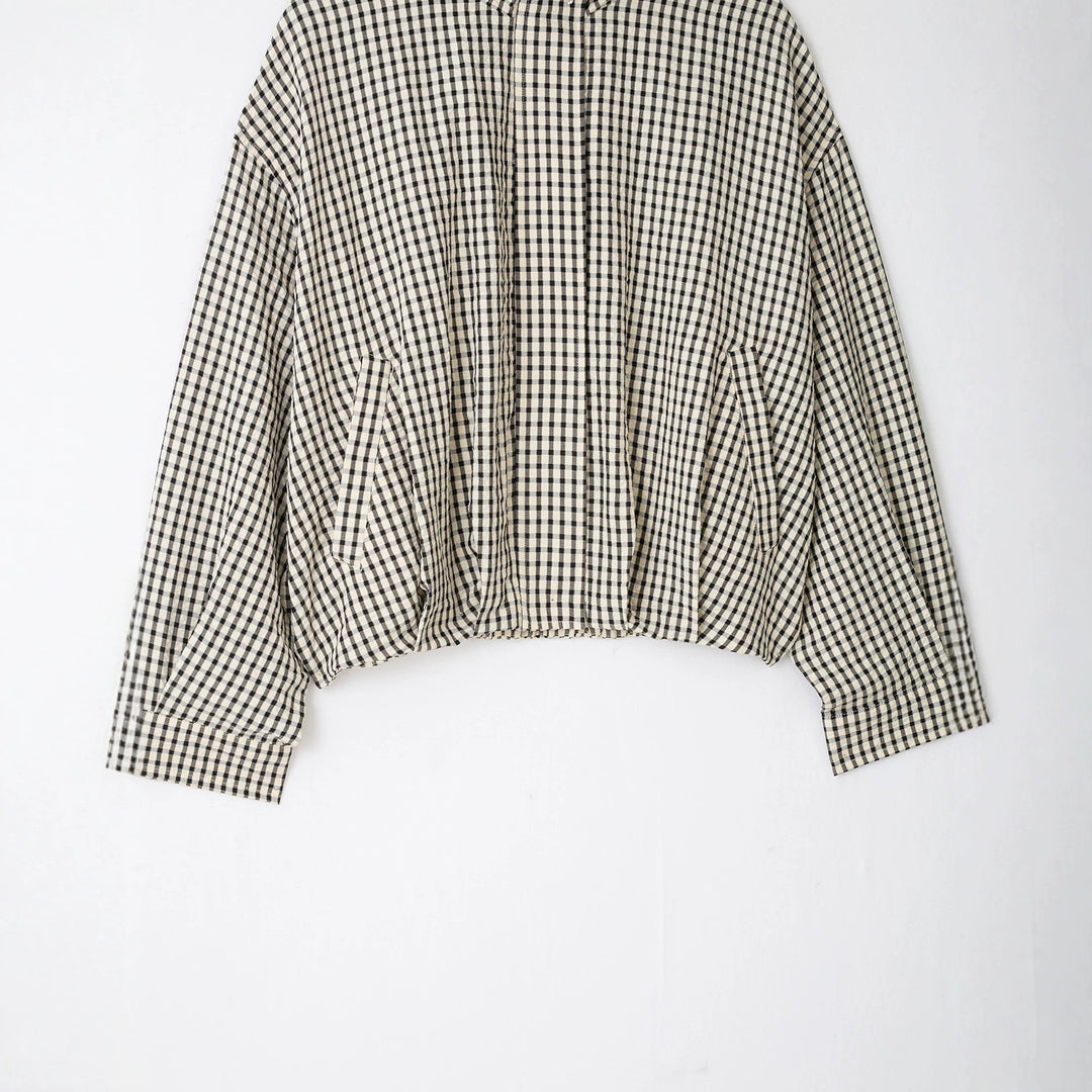 Damen Karo-Overshirt mit Stehkragen und kastiger Cropped-Silhouette Echoarchiv