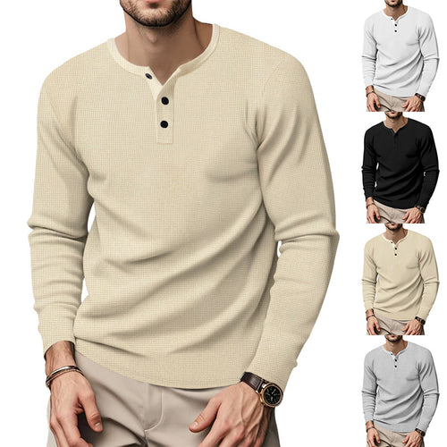 Herren Langarm Henley-Oberteil mit strukturierter Oberfläche Echoarchiv