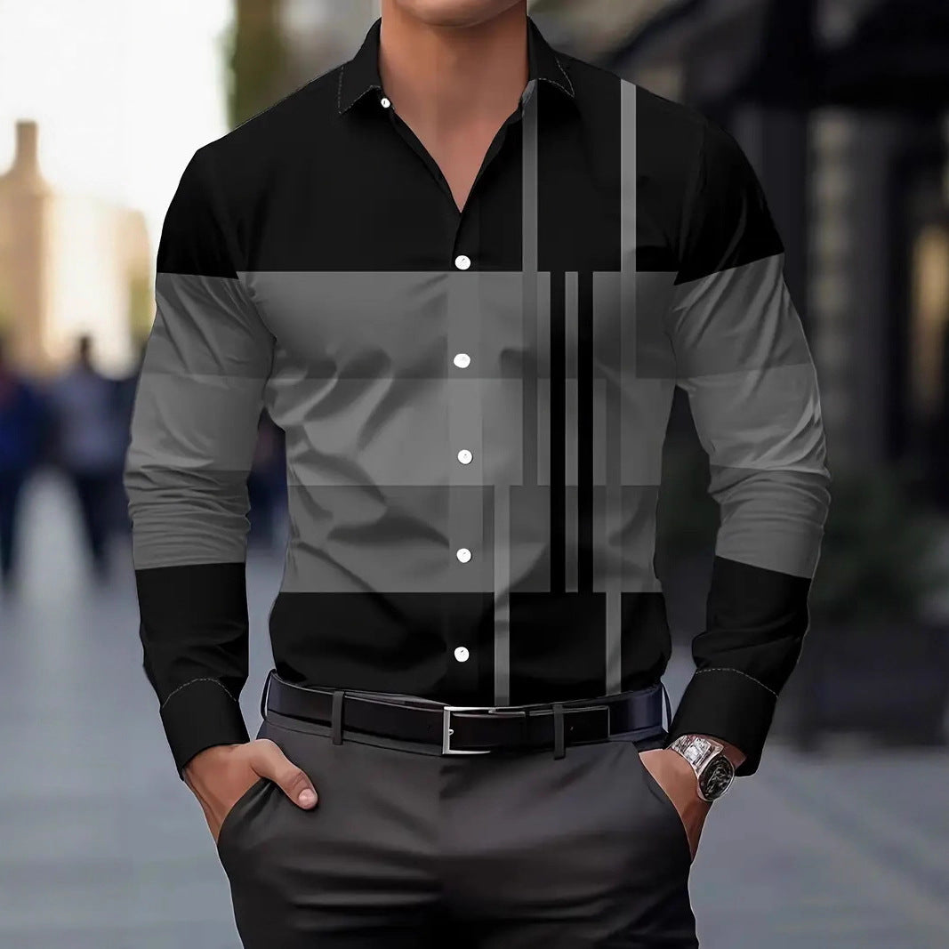 Herren modisches Langarmhemd mit modernem Blockdesign Echoarchiv