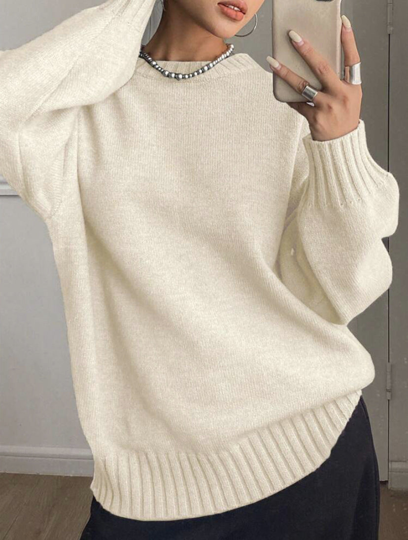 Damen Kaschmir-Optik Oversize-Pullover mit Rundhalsausschnitt und verlängerten Rippbündchen – Mavelle