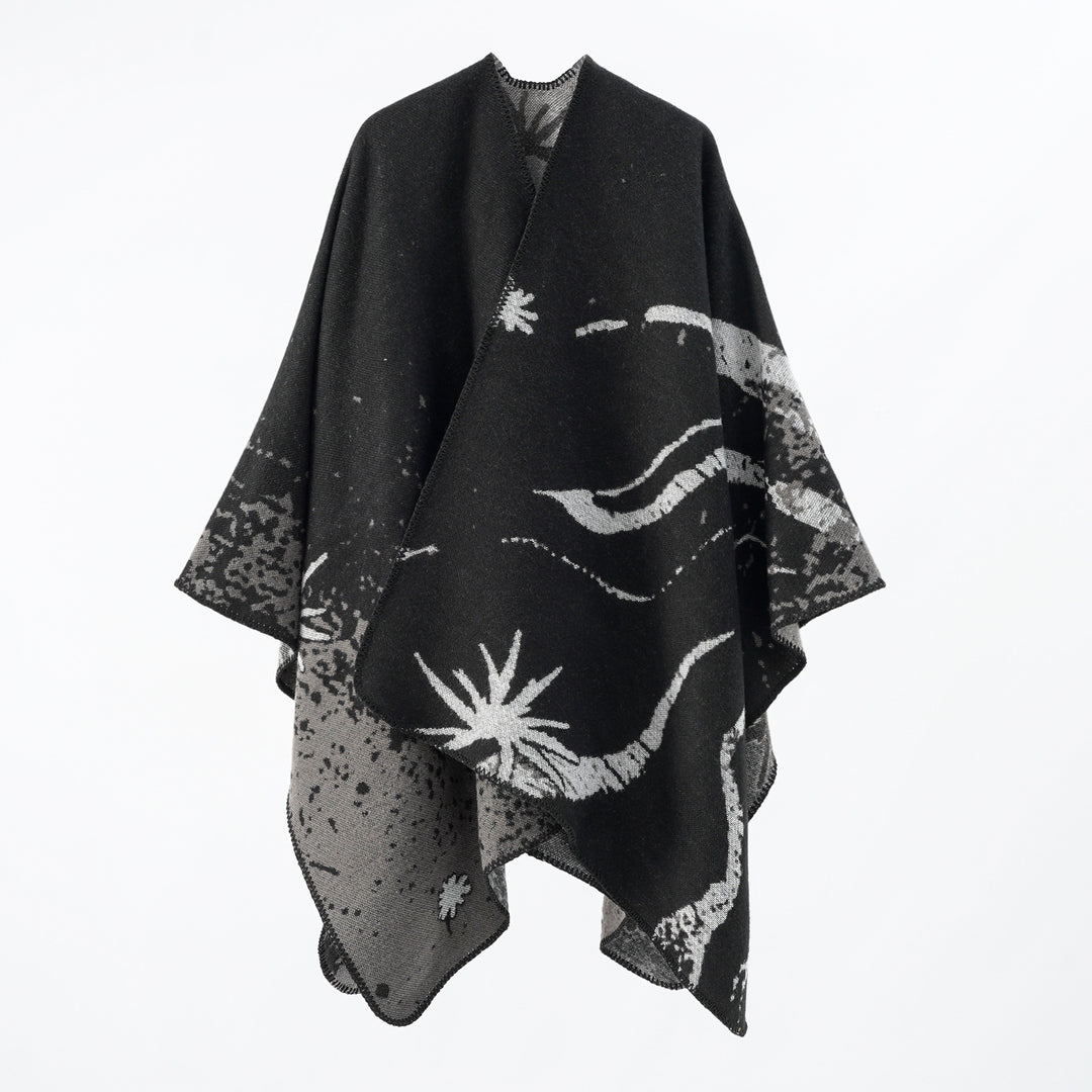 Damen Wendbarer Jacquard-Wickelponcho im Oversize-Umhang Echo Archiv