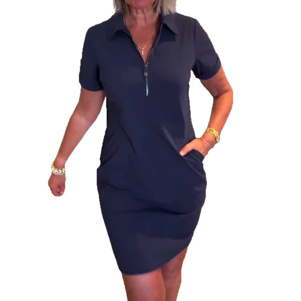 Damen nan legeres Polokleid mit Reißverschlusskragen, kurzen Ärmeln und praktischen Eingrifftaschen Echo Archiv