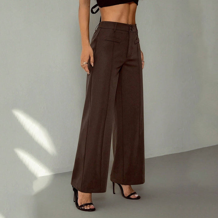 Damen Hochtaillierte Palazzo-Stoffhose mit Bügelfalte und Gürtelschlaufen – Avérine