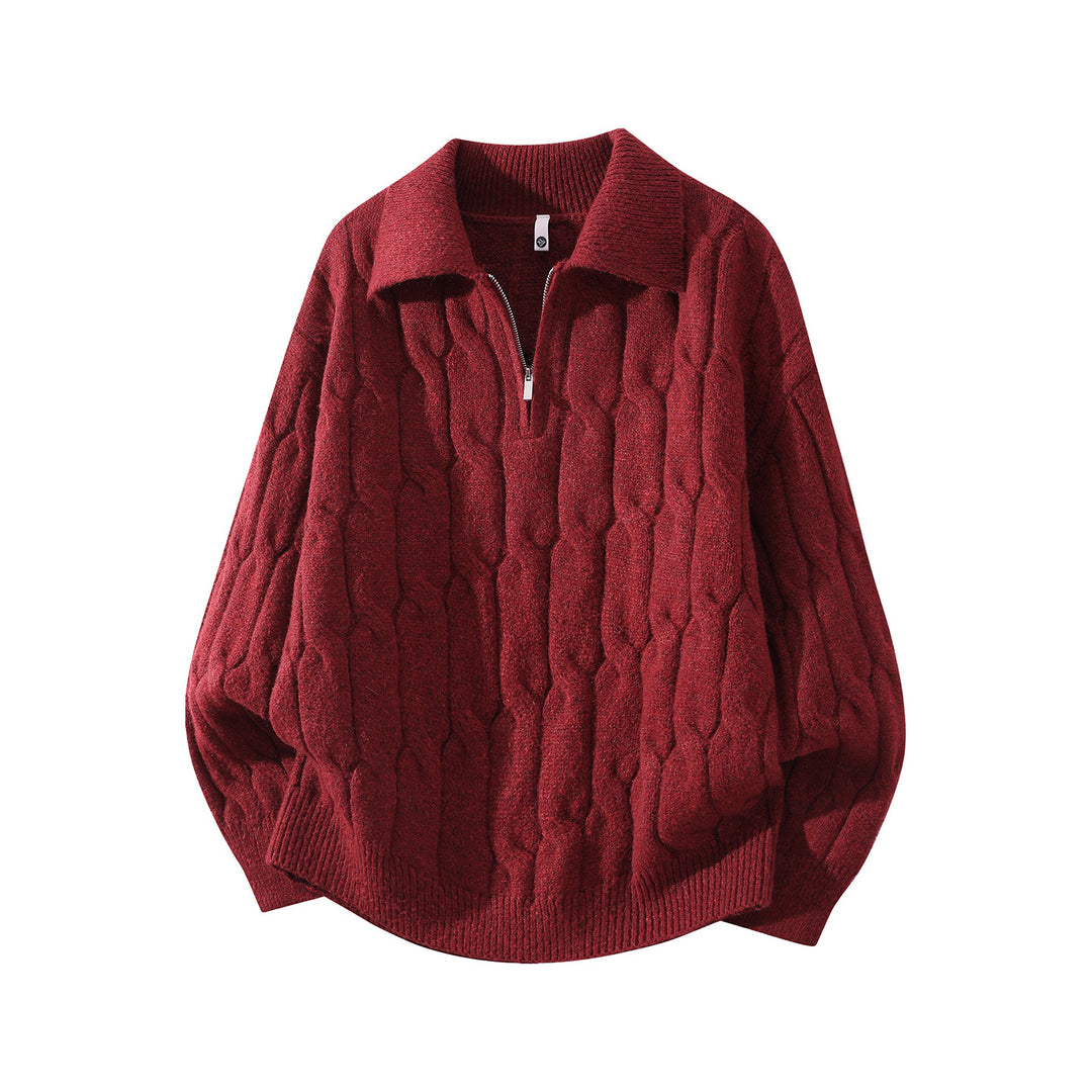 Unisex Oversize Zopfstrickpullover mit Halbreißverschluss und Hemdkragen Echoarchiv