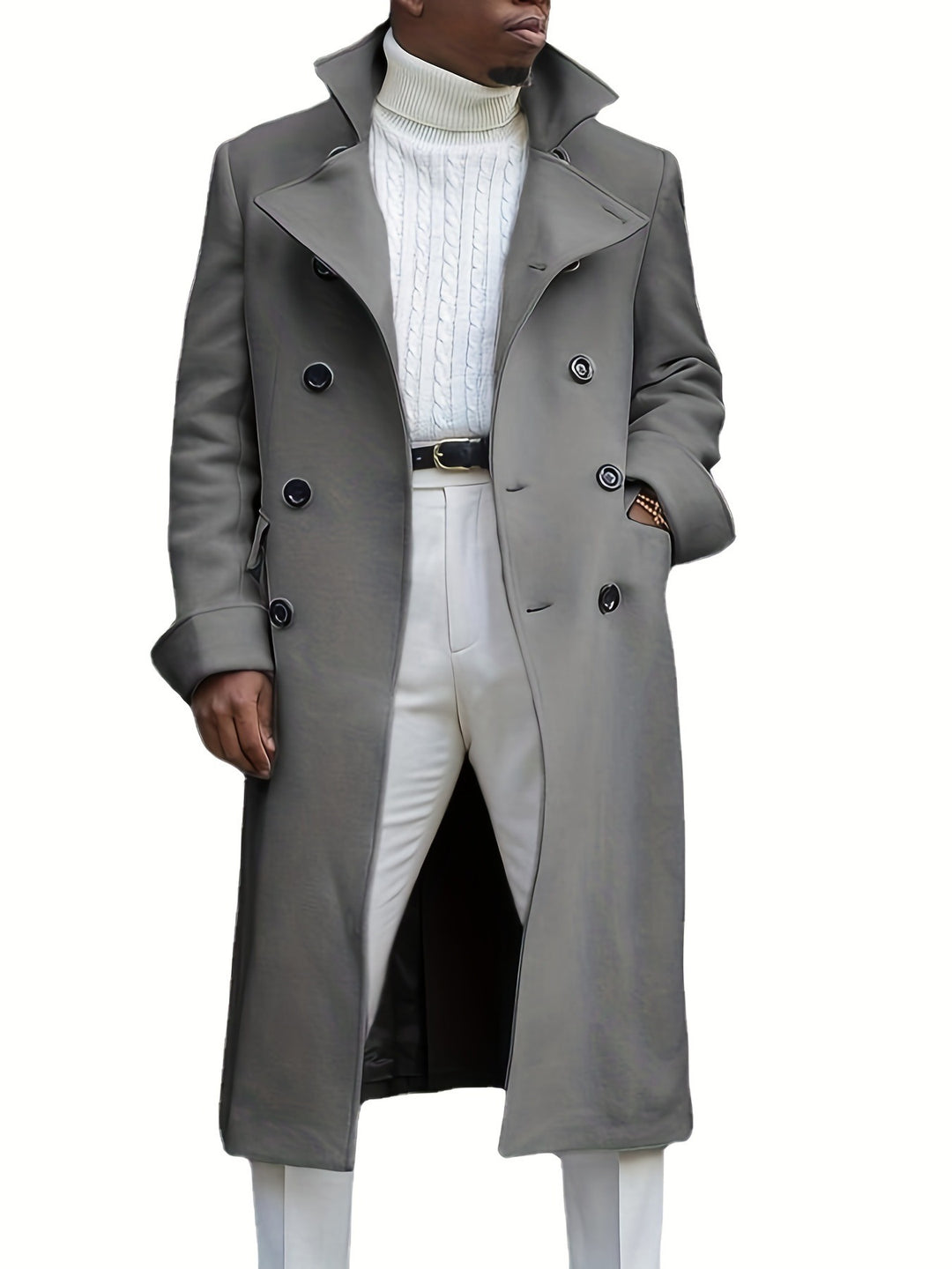 Herren eleganter Langmantel mit doppelter Knopfleiste und modernem Schnitt Echoarchiv