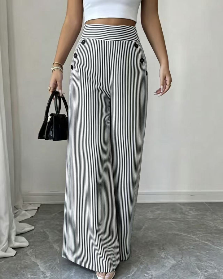 Damen nan hochgeschnittene Palazzo-Hose mit maritimen Knopfdetails und weitem Bein Echo Archiv