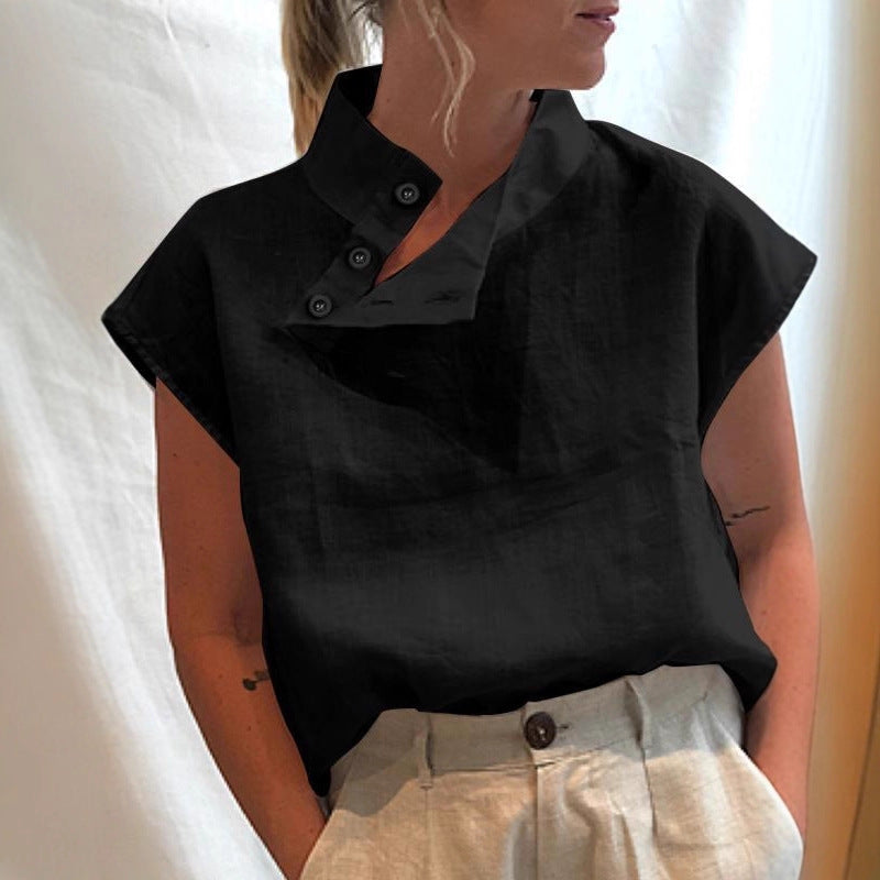 Damen moderne Bluse mit Stehkragen und eleganten Knopfdetails Echo Archiv
