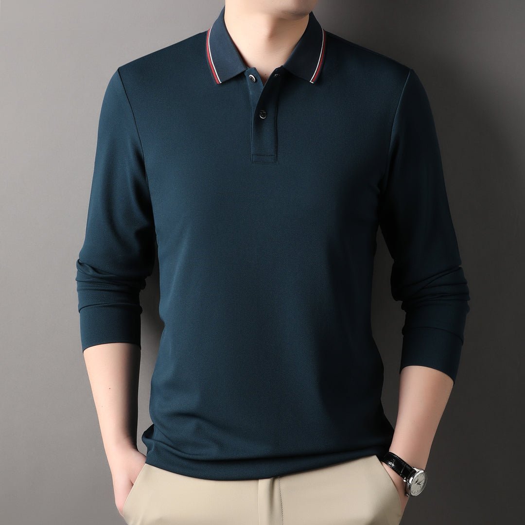 Herren elegantes Langarm-Polo mit modernem Kragen und stylischen Akzenten Echoarchiv
