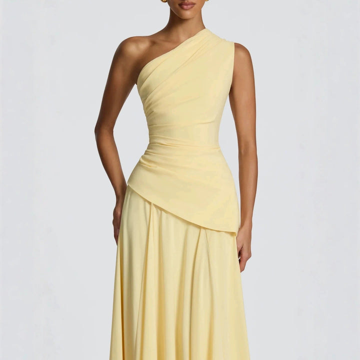 Damen Elegantes One-Shoulder Maxikleid mit fließenden Drapierungen Echoarchiv