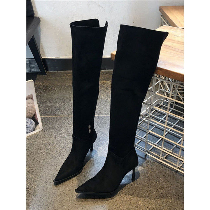 Damen Overknee-Stiefel aus Veloursoptik mit spitzer Zehenform und schmalem Absatz Echo Archiv
