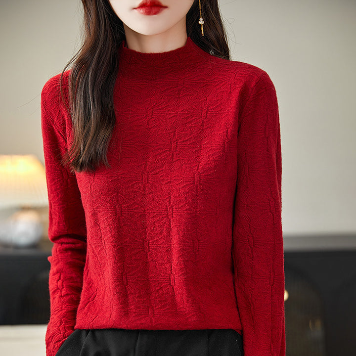Damen Strukturiertes Feinstrick-Longsleeve mit Stehkragen und kastiger Silhouette Echoarchiv